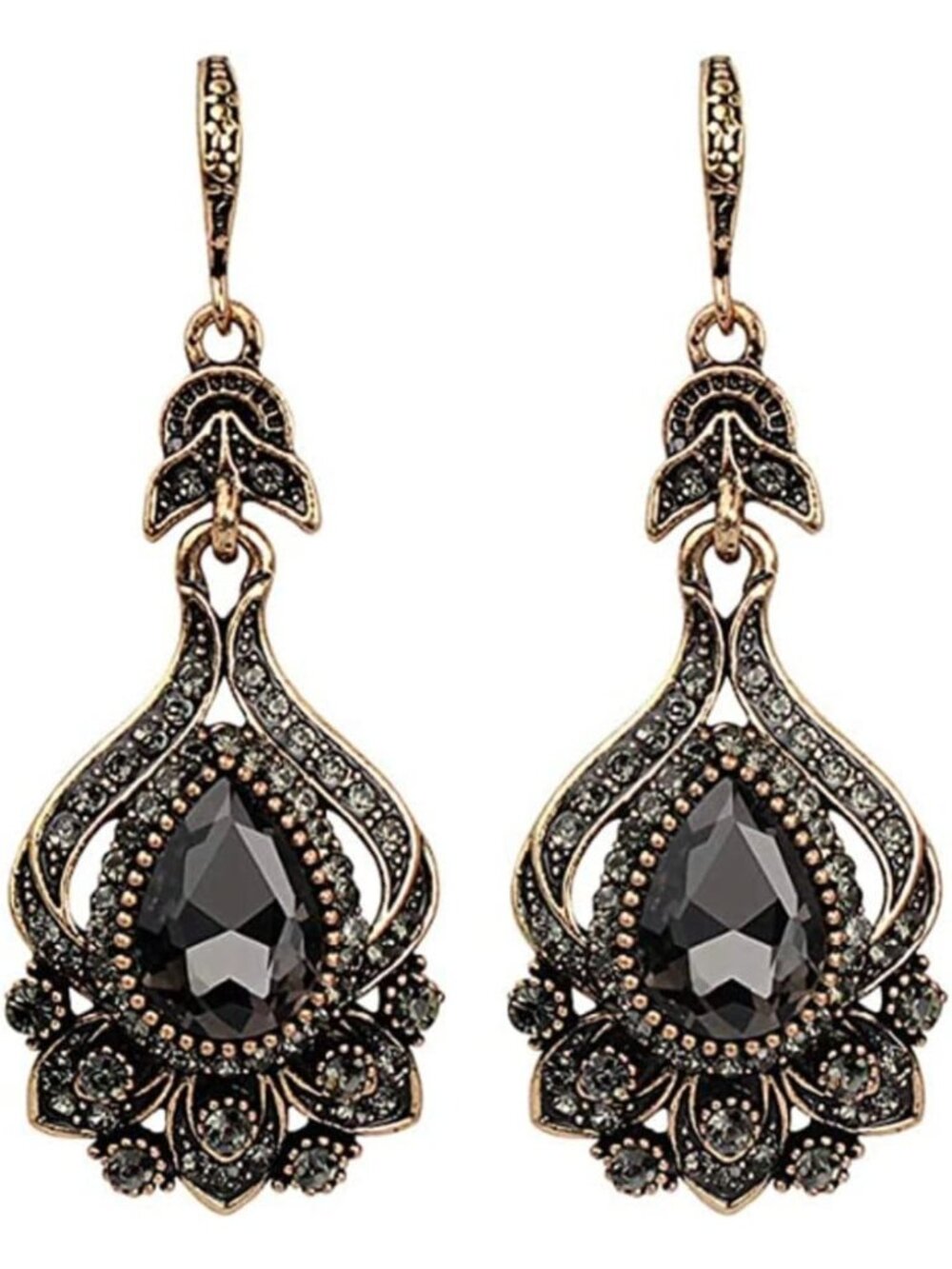 Vintage Art Deco Dangle Earrings | Smokey Quartz & Rhinestone | Gatsby Style